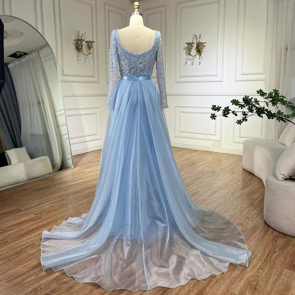 Serene Hill Arabic Blue Sweetheart Mermaid Evening Gown Beaded Overskirt - Luxury Dresses for Woman&