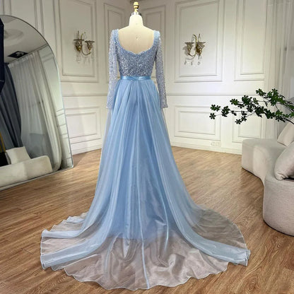 Serene Hill Arabic Blue Sweetheart Mermaid Evening Gown Beaded Overskirt - Luxury Dresses for Woman&