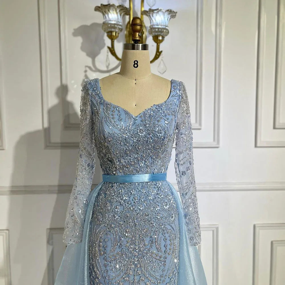 Serene Hill Arabic Blue Sweetheart Mermaid Evening Gown Beaded Overskirt - Luxury Dresses for Woman&
