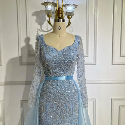 Serene Hill Arabic Blue Sweetheart Mermaid Evening Gown Beaded Overskirt - Luxury Dresses for Woman&