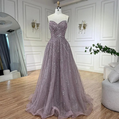 Serene Hill Arabic Caramel A Line Beaded Luxury Dubai Evening Dresses Gowns For Women Wedding Party 2025 LA72563 - SERENE HILL