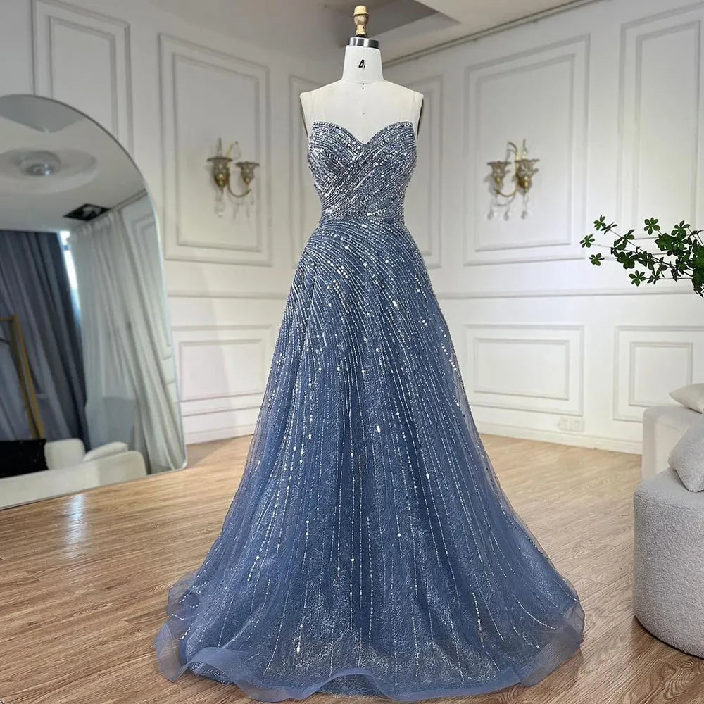 Serene Hill Arabic Caramel A Line Beaded Luxury Dubai Evening Dresses Gowns For Women Wedding Party 2025 LA72563 - SERENE HILL