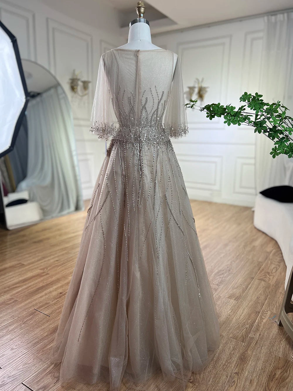 Serene Hill Arabic Caramel A Line Dubai Evening Dresses Gowns 2025 Beaded Luxury For Women Wedding Party LA72252 - SERENE HILL