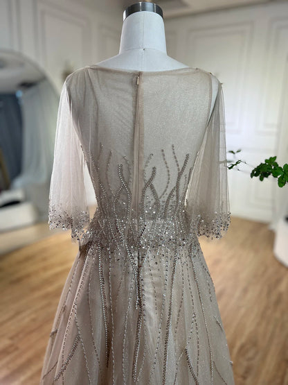 Serene Hill Arabic Caramel A Line Dubai Evening Dresses Gowns 2025 Beaded Luxury For Women Wedding Party LA72252 - SERENE HILL