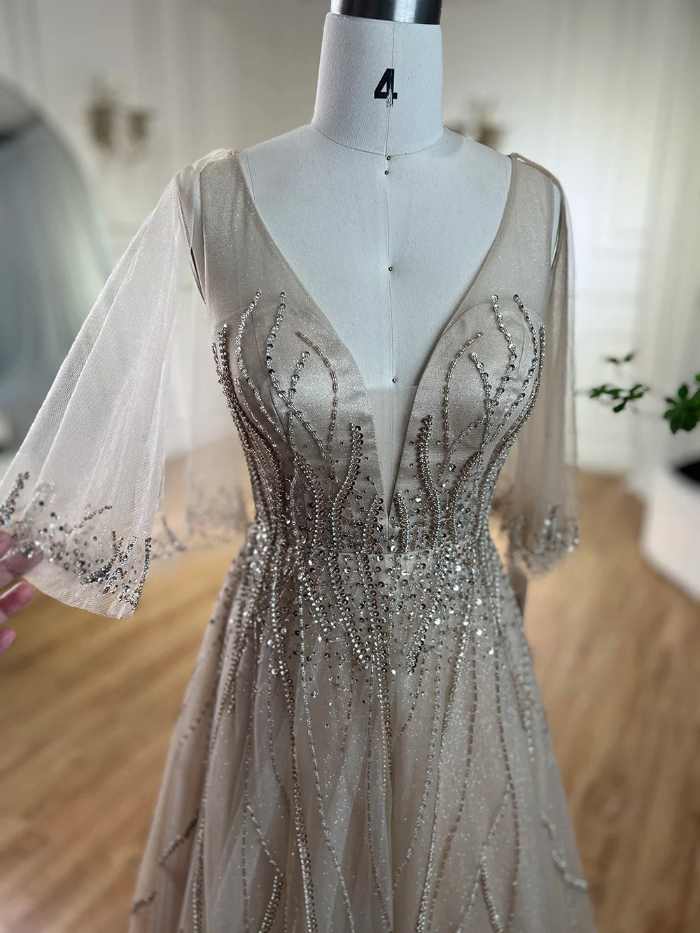 Serene Hill Arabic Caramel A Line Dubai Evening Dresses Gowns 2025 Beaded Luxury For Women Wedding Party LA72252 - SERENE HILL