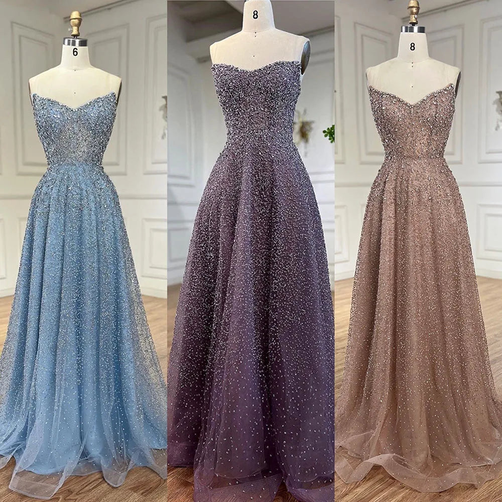 Serene Hill Arabic Caramel A-Line Elegant Luxury Beaded Long Evening Dress for Women - Wedding Party 2025 LA72147 - SERENE HILL