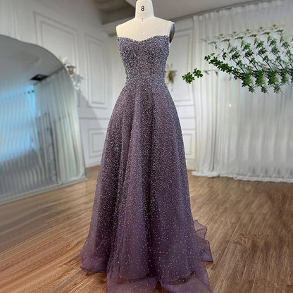 Serene Hill Arabic Caramel A-Line Elegant Luxury Beaded Long Evening Dress for Women - Wedding Party 2025 LA72147 - SERENE HILL