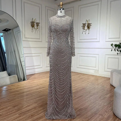 Serene Hill Arabic Caramel Beaded Overskirt Dubai Mermaid Evening Gown Luxury Dresses for Woman&