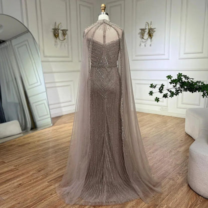 Luxury Nude Mermaid Evening Dress with Cape Sleeve LA72233A - SERENE HILL