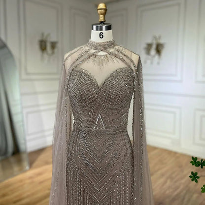 Luxury Nude Mermaid Evening Dress with Cape Sleeve LA72233A - SERENE HILL