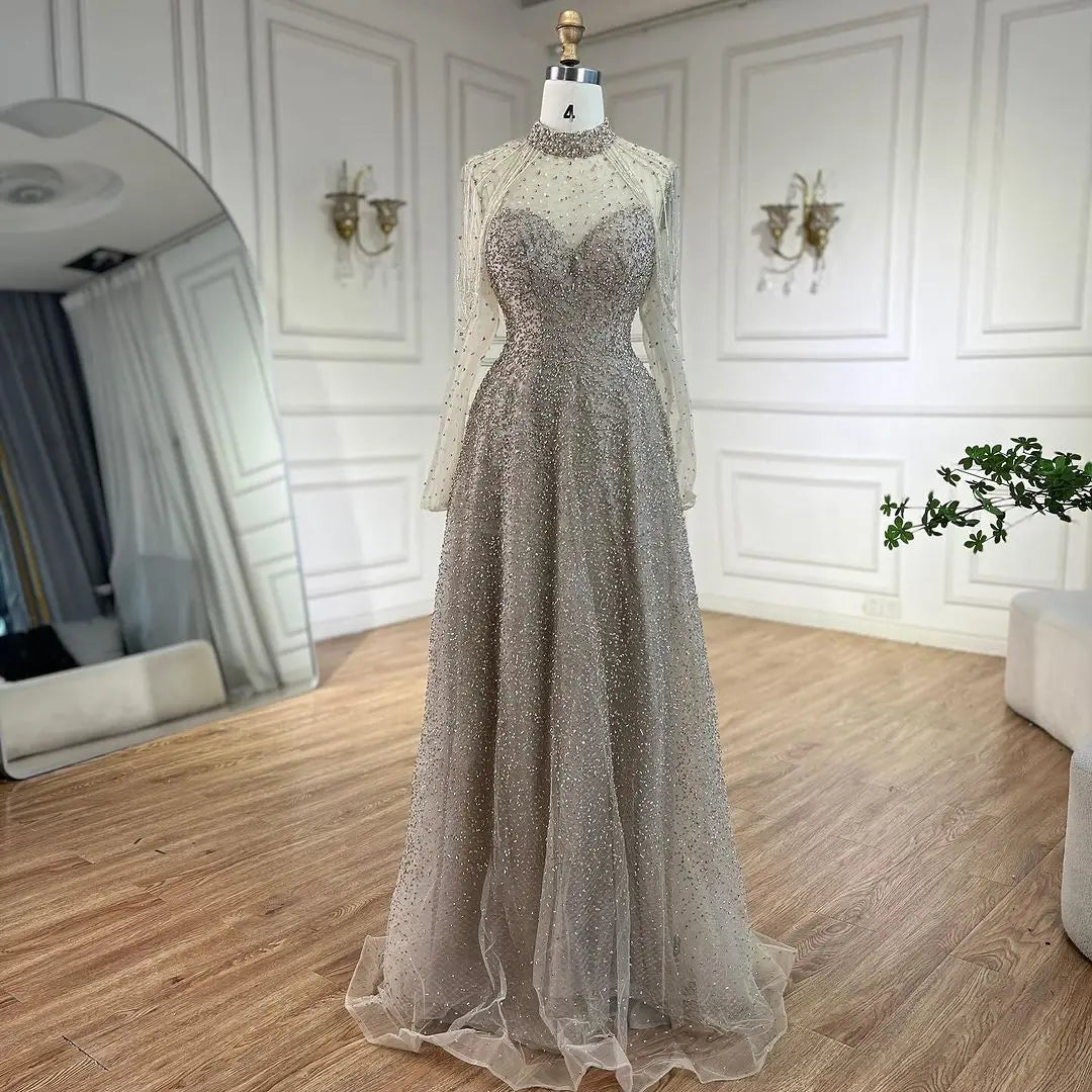 Serene Hill Arabic Nude Mermaid Beaded Tassel Evening Dresses Luxury Gowns 2025 for Women&