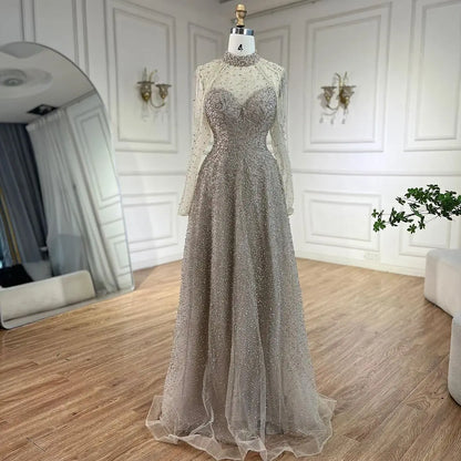 Serene Hill Arabic Nude Mermaid Beaded Tassel Evening Dresses Luxury Gowns 2025 for Women&
