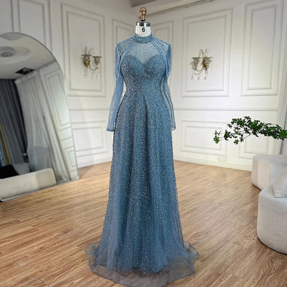 Serene Hill Arabic Nude Mermaid Beaded Tassel Evening Dresses Luxury Gowns 2025 for Women&
