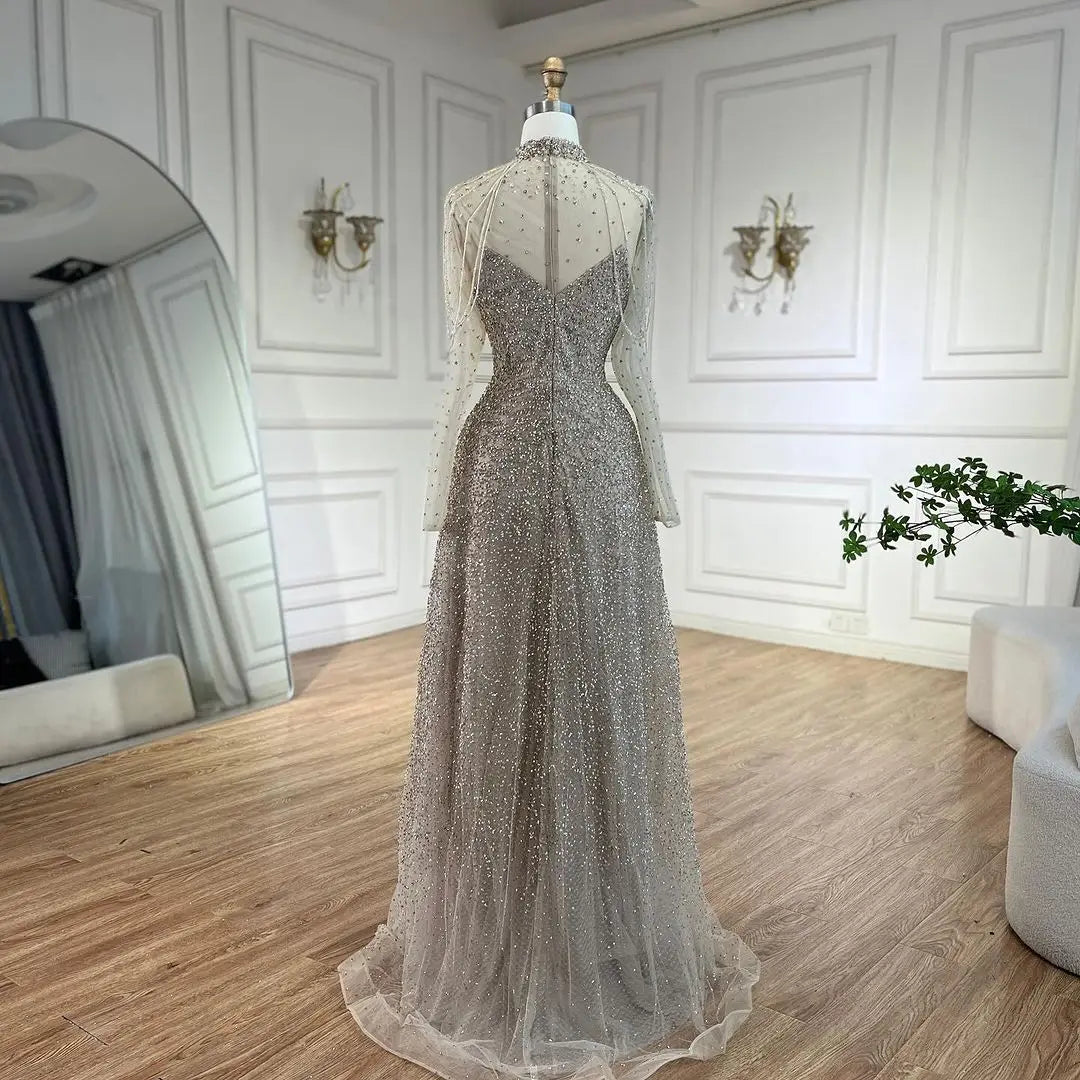 Serene Hill Arabic Nude Mermaid Beaded Tassel Evening Dresses Luxury Gowns 2025 for Women&