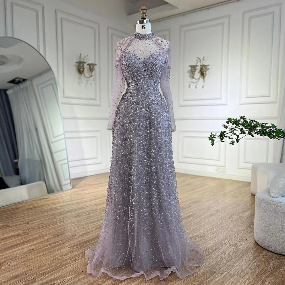 Serene Hill Arabic Nude Mermaid Beaded Tassel Evening Dresses Luxury Gowns 2025 for Women&