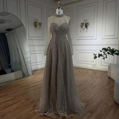 Serene Hill Arabic Nude Mermaid Beaded Tassel Evening Dresses Luxury Gowns 2025 for Women&