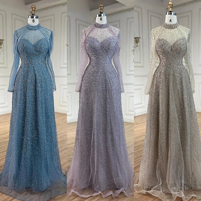 Serene Hill Arabic Nude Mermaid Beaded Tassel Evening Dresses Luxury Gowns 2025 for Women&
