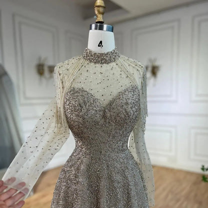 Serene Hill Arabic Nude Mermaid Beaded Tassel Evening Dresses Luxury Gowns 2025 for Women&