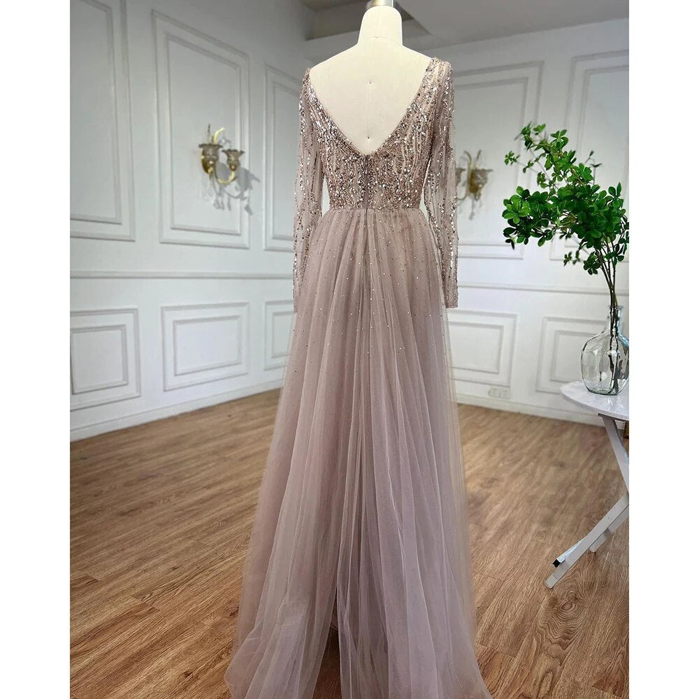 Lilac Mermaid Evening Dresses Luxury Dubai Long Sleeves LA71629A - SERENE HILL