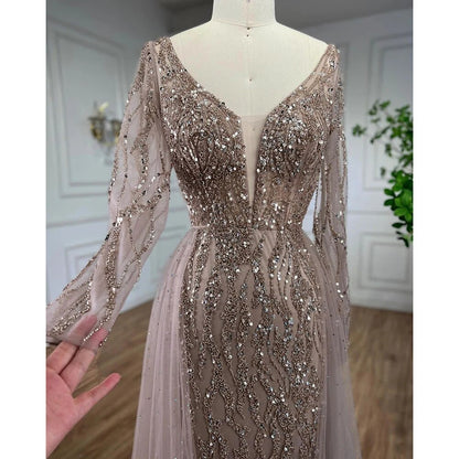 Lilac Mermaid Evening Dresses Luxury Dubai Long Sleeves LA71629A - SERENE HILL