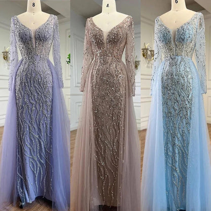 Lilac Mermaid Evening Dresses Luxury Dubai Long Sleeves LA71629A - SERENE HILL