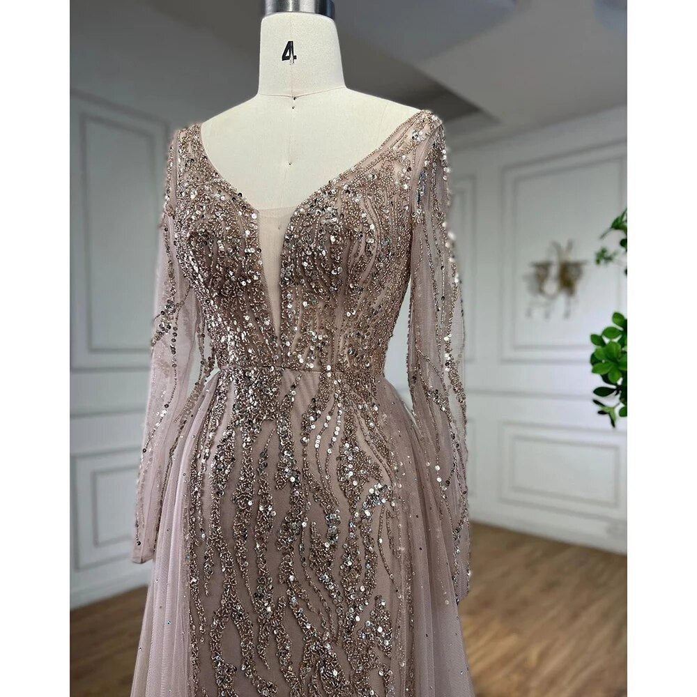 Lilac Mermaid Evening Dresses Luxury Dubai Long Sleeves LA71629A - SERENE HILL