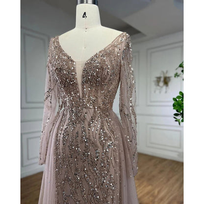Lilac Mermaid Evening Dresses Luxury Dubai Long Sleeves LA71629A - SERENE HILL