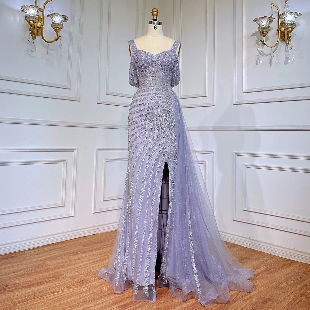 Serene Hill Arabic Caramel Mermaid High Split Elegant Beaded Luxury Evening Dresses Gowns 2025 For Woman Party LA71679 - SERENE HILL