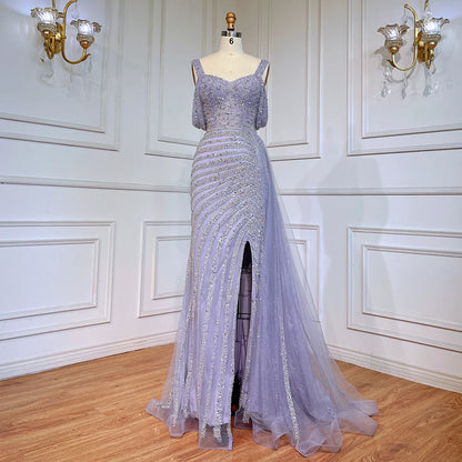 Serene Hill Arabic Caramel Mermaid High Split Elegant Beaded Luxury Evening Dresses Gowns 2025 For Woman Party LA71679 - SERENE HILL
