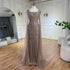 Luxury Beaded Caramel Evening Dress with Cape Sleeve LA72604 - SERENE HILL