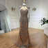 Luxury Dubai Caramel Mermaid Tassel Beaded Evening Dress LA72237A - SERENE HILL