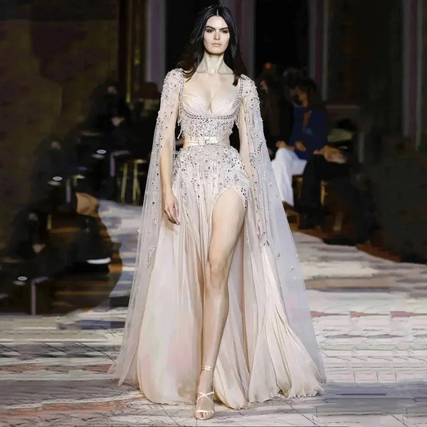 Champagne Dubai Evening Dresses Luxury Women Wedding Party Gown LA72390
