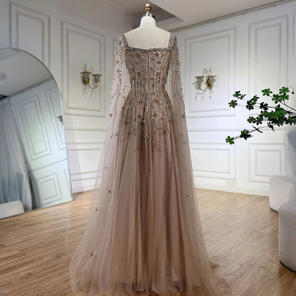 Champagne Dubai Evening Dresses Luxury Women Wedding Party Gown LA72390 - SERENE HILL