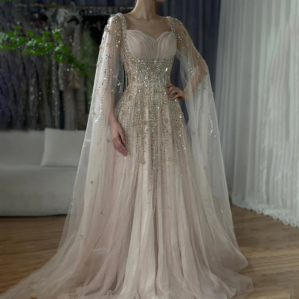 Champagne Dubai Evening Dresses Luxury Women Wedding Party Gown LA72390 Champagne / 14 Champagne Dubai Evening Dresses Luxury Women Wedding Party Gown LA72390 Champagne / 14