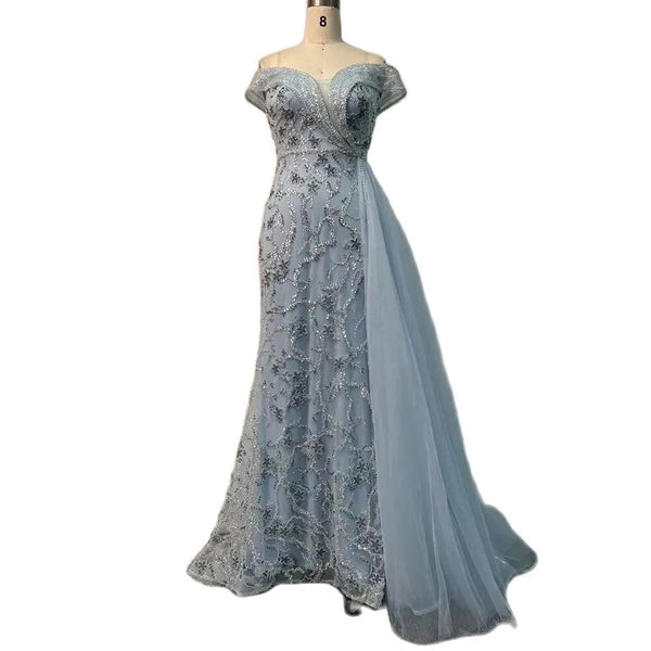 Serene Hill Arabic Cyan Mermaid Beaded Luxury Dubai Evening Dresses Gowns Sexy 2025 For Women Wedding Party LA72207