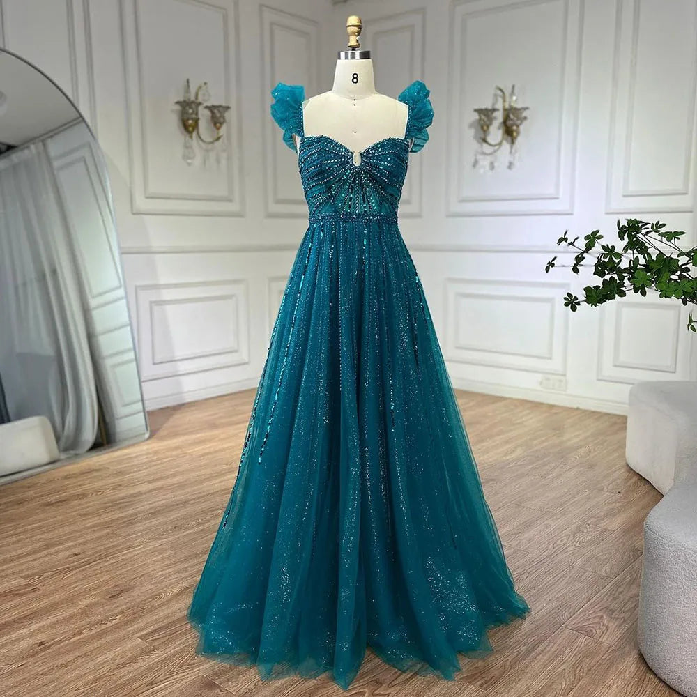 Serene Hill Arabic Elegant Peach Beaded A-Line Evening Gown 2025 Boat Neck Luxury Dress for Women Long Party Dress LA72324 - SERENE HILL