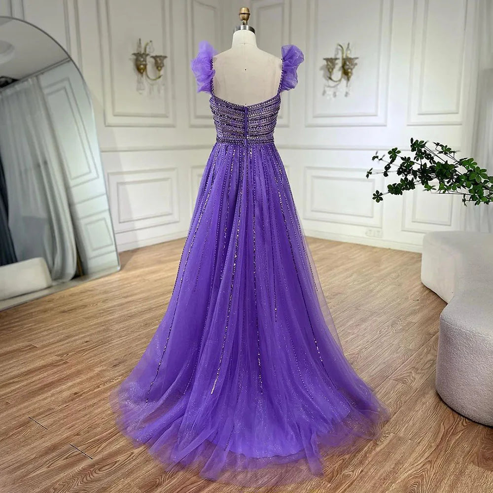 Serene Hill Arabic Elegant Peach Beaded A-Line Evening Gown 2025 Boat Neck Luxury Dress for Women Long Party Dress LA72324 - SERENE HILL