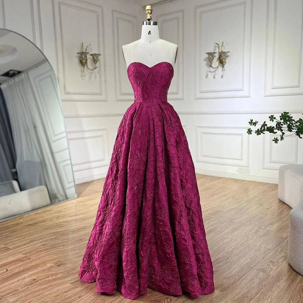 Serene Hill Arabic Fuchsia Elegant Evening Dresses 2025 Luxury Dubai A-Line Sleeveless Formal Dress Long Design LA70699 - SERENE HILL