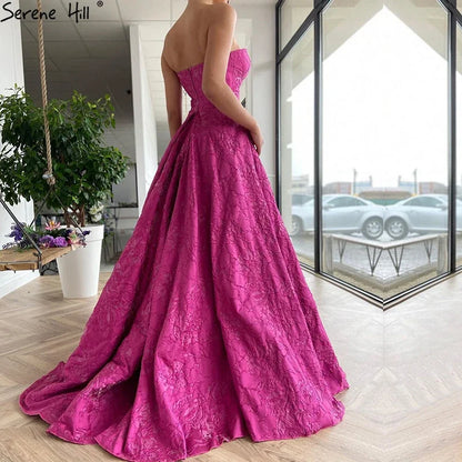 Serene Hill Arabic Fuchsia Elegant Evening Dresses 2025 Luxury Dubai A-Line Sleeveless Formal Dress Long Design LA70699 - SERENE HILL