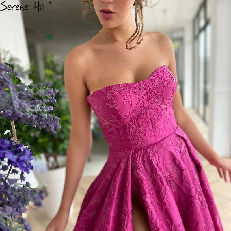 Serene Hill Arabic Fuchsia Elegant Evening Dresses 2025 Luxury Dubai A-Line Sleeveless Formal Dress Long Design LA70699 - SERENE HILL
