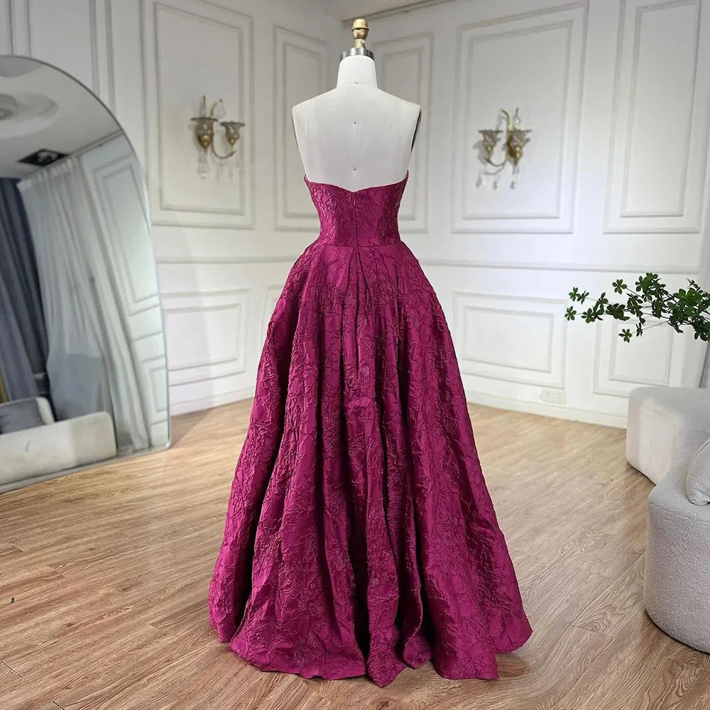 Serene Hill Arabic Fuchsia Elegant Evening Dresses 2025 Luxury Dubai A-Line Sleeveless Formal Dress Long Design LA70699 - SERENE HILL