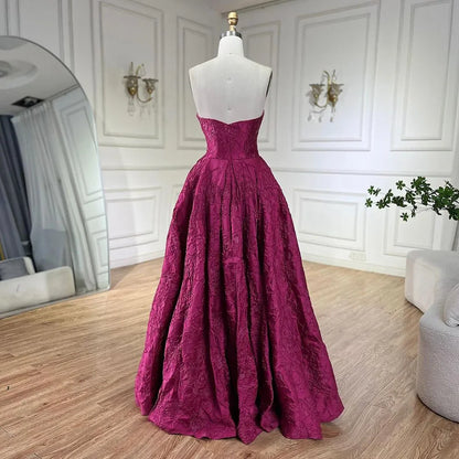 Serene Hill Arabic Fuchsia Elegant Evening Dresses 2025 Luxury Dubai A-Line Sleeveless Formal Dress Long Design LA70699 - SERENE HILL