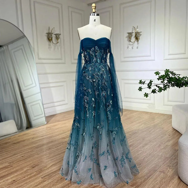 Luxury Arabic Green A-Line Elegant Long Evening Dress LA72520