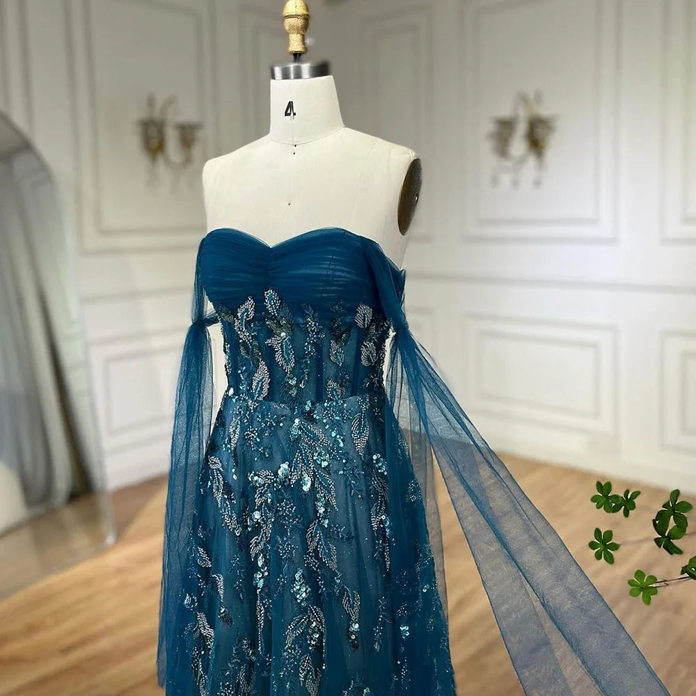 Luxury Arabic Green A-Line Elegant Long Evening Dress LA72520 Green / 2