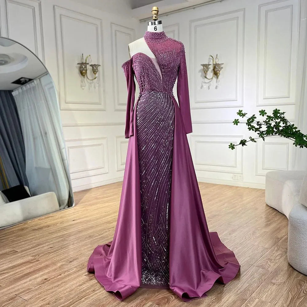 Serene Hill Arabic Green Elegant Mermaid One Shoulder Beaded Luxury Dubai Evening Dresses Gowns For Women Wedding Party LA72550 - SERENE HILL
