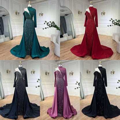 Serene Hill Arabic Green Elegant Mermaid One Shoulder Beaded Luxury Dubai Evening Dresses Gowns For Women Wedding Party LA72550 - SERENE HILL