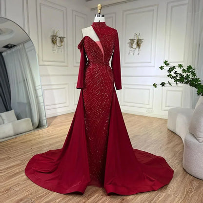 Serene Hill Arabic Green Elegant Mermaid One Shoulder Beaded Luxury Dubai Evening Dresses Gowns For Women Wedding Party LA72550 - SERENE HILL
