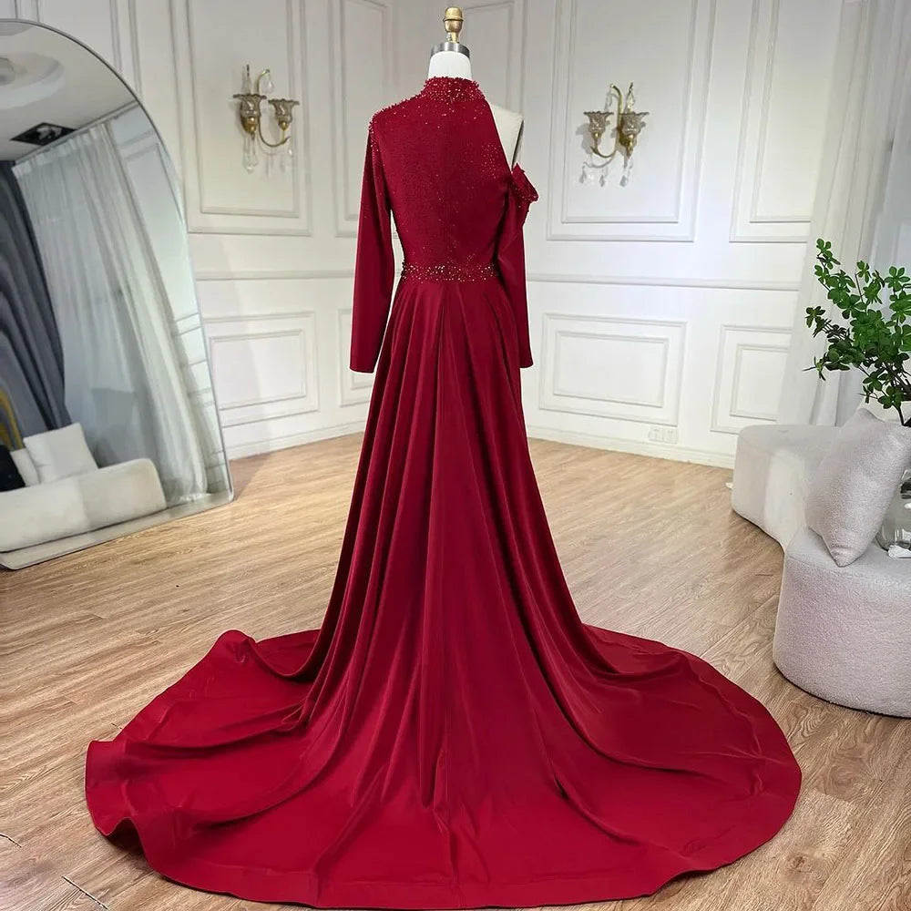Serene Hill Arabic Green Elegant Mermaid One Shoulder Beaded Luxury Dubai Evening Dresses Gowns For Women Wedding Party LA72550 - SERENE HILL