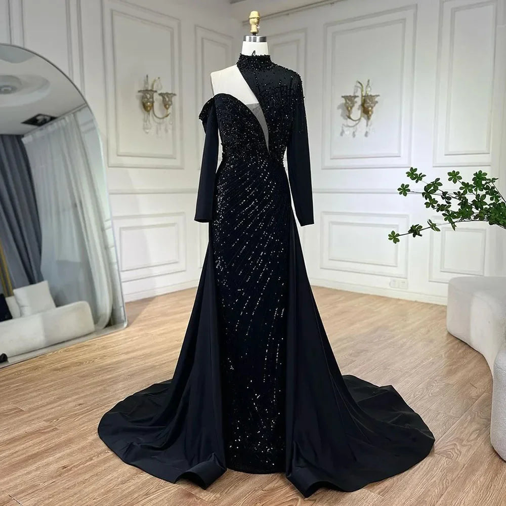 Serene Hill Arabic Green Elegant Mermaid One Shoulder Beaded Luxury Dubai Evening Dresses Gowns For Women Wedding Party LA72550 - SERENE HILL