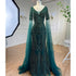 Serene Hill Arabic Green Mermaid Elegant Beaded Evening Dresses With Cape Sleeves Gowns For Women Wedding Party 2025 LA72131 - SERENE HILL